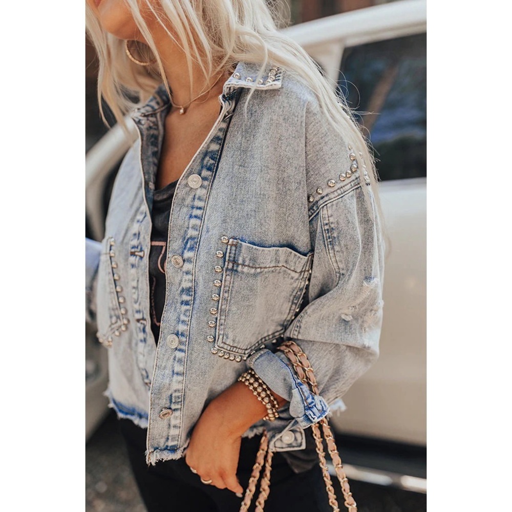 Impressions Chic Destruction Studded Denim Jacket